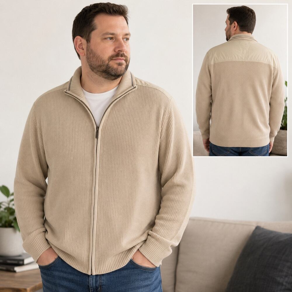 Kenneth Cole New York Men’s XL Beige Cotton Full Zip Sweater Jacket